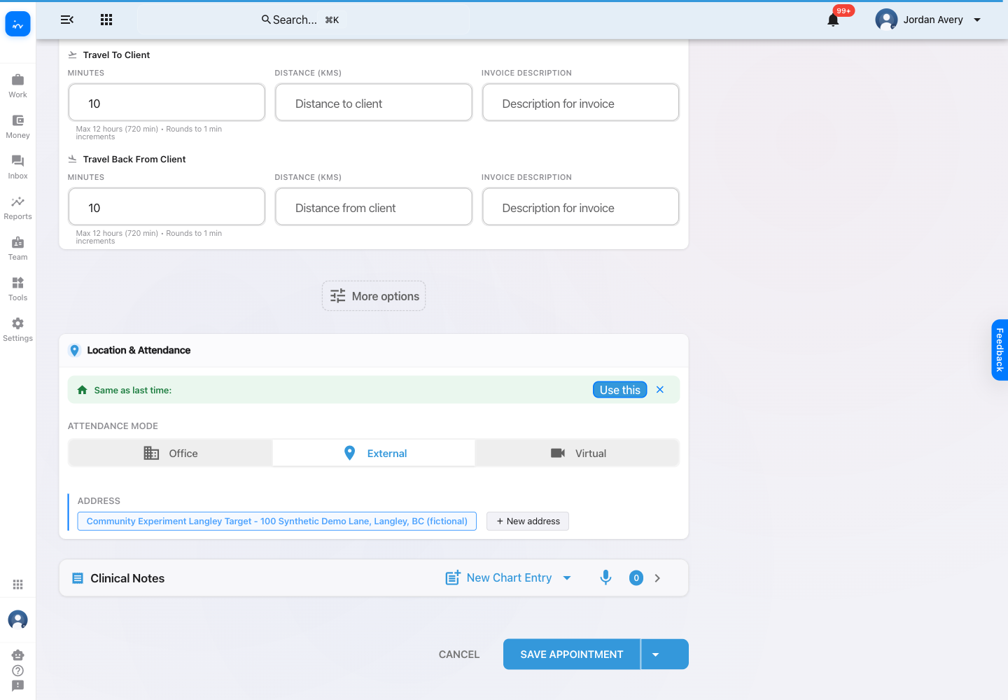 External visit address and travel fields
