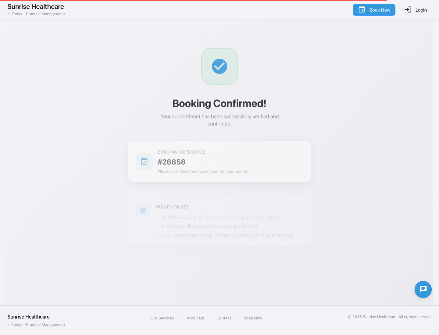 Booking confirmed page with a unique booking confirmation number