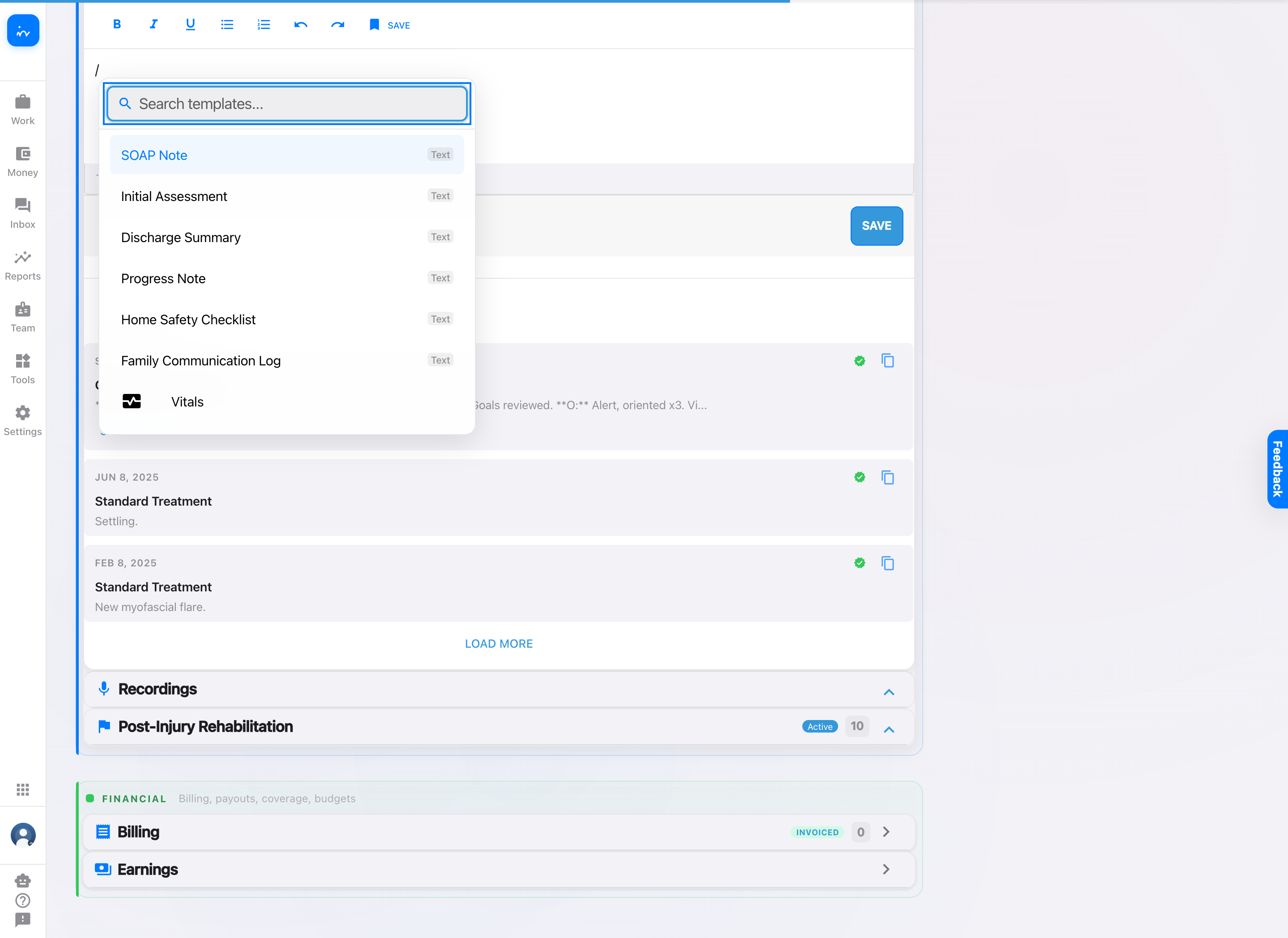 Chart editor command menu opened by typing slash