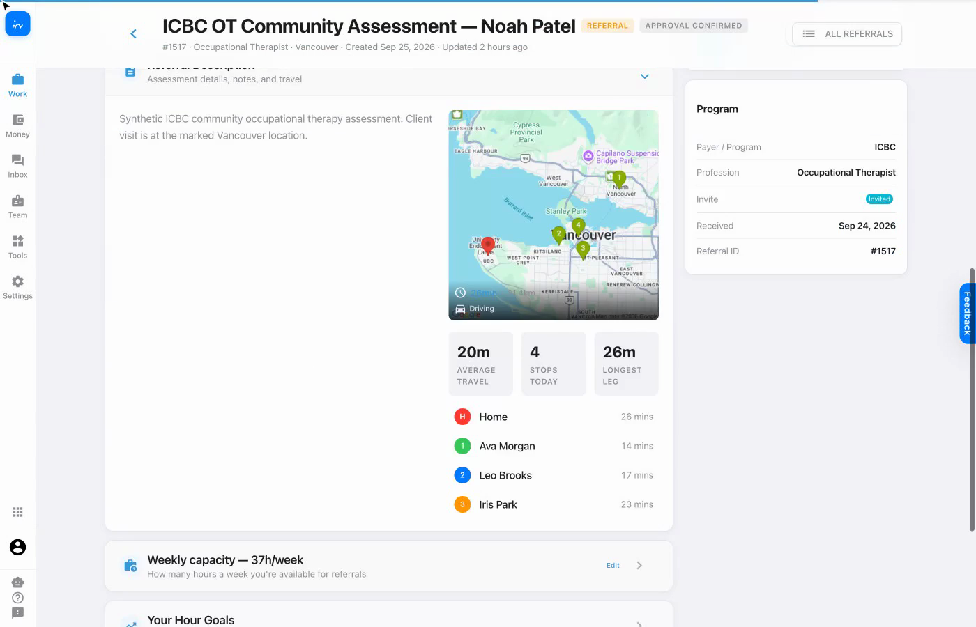 Referral description with map and travel context