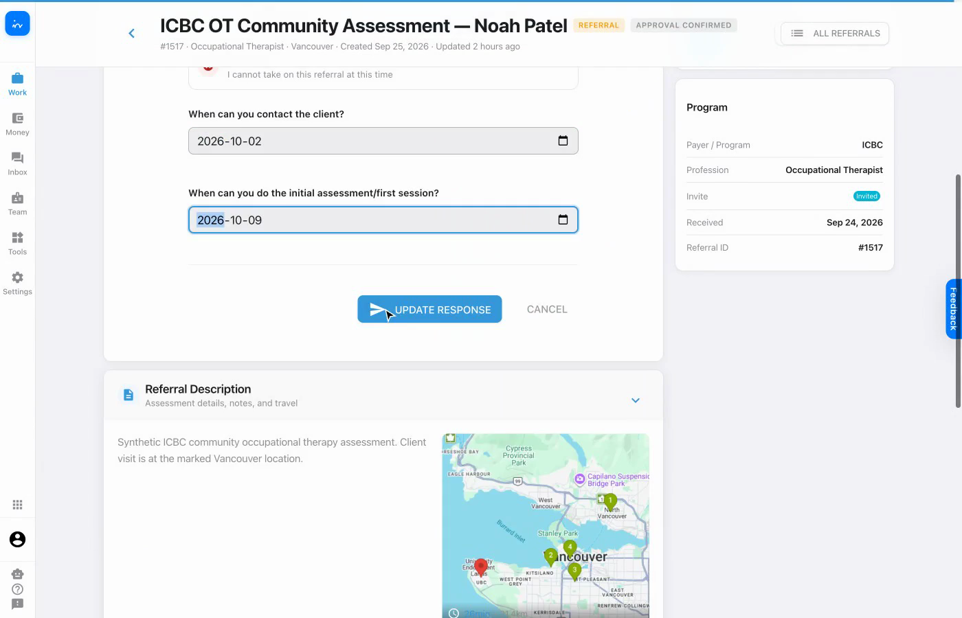 Contact and initial assessment availability dates