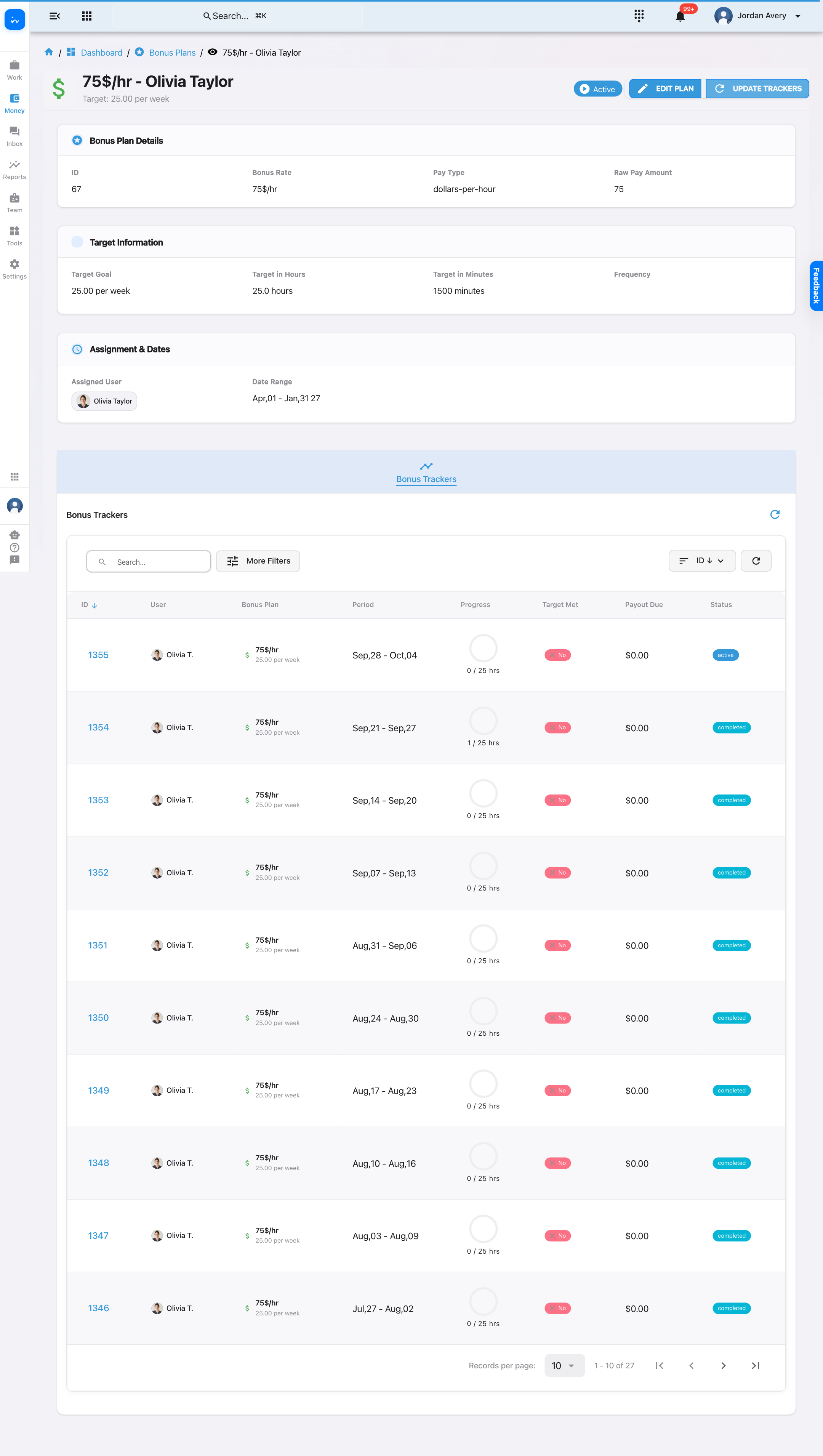 Bonus plan detail and trackers