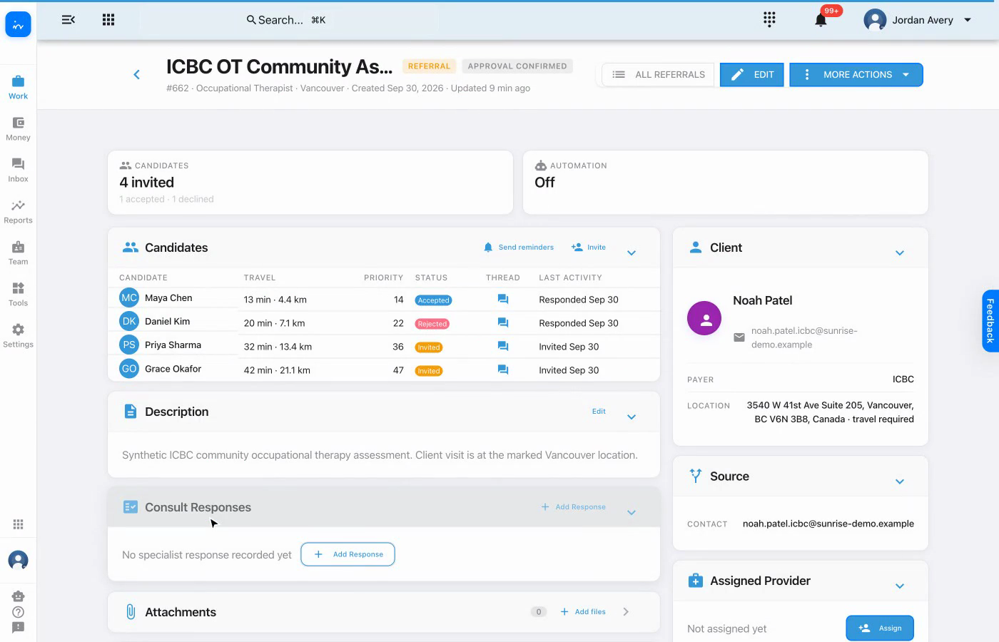 Referral overview with four candidates