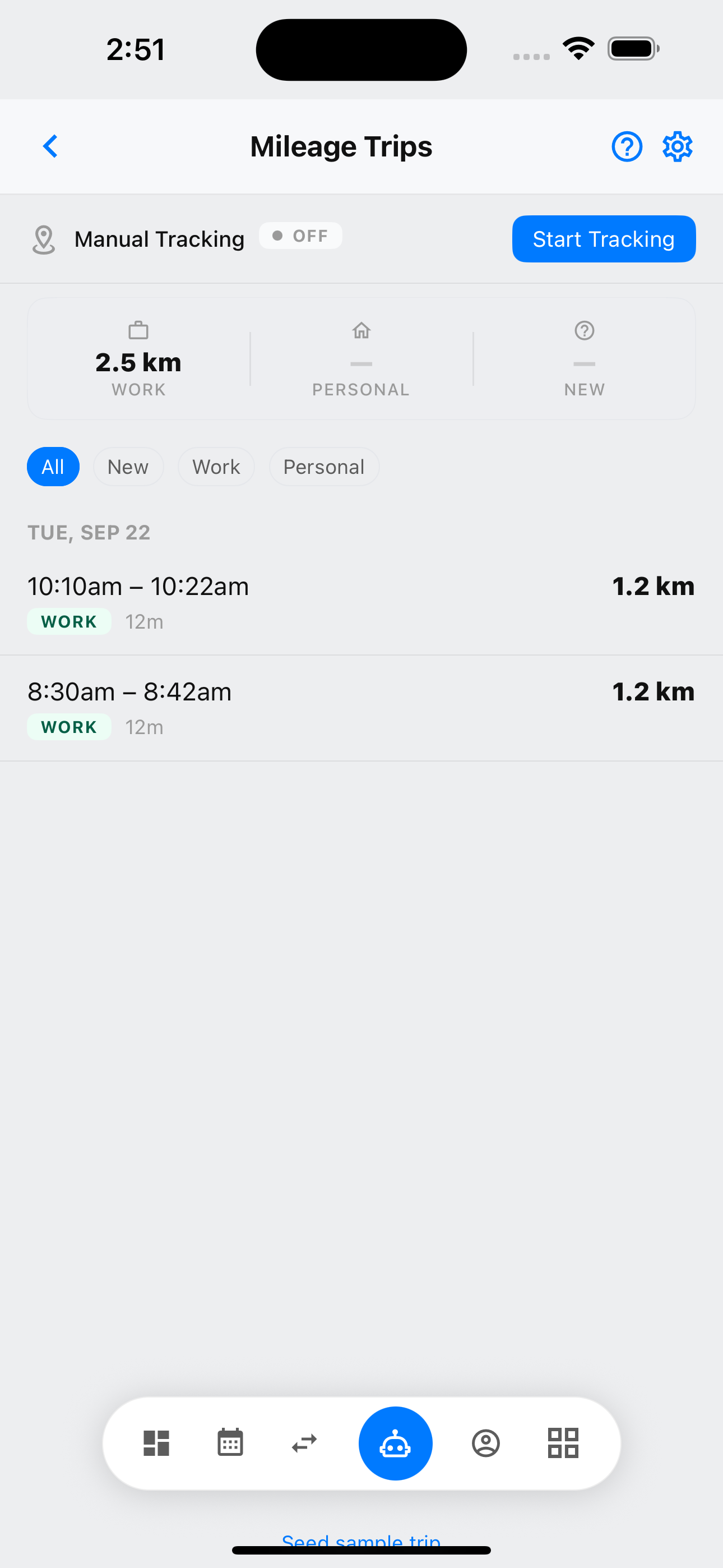 Mobile Mileage Tracker list